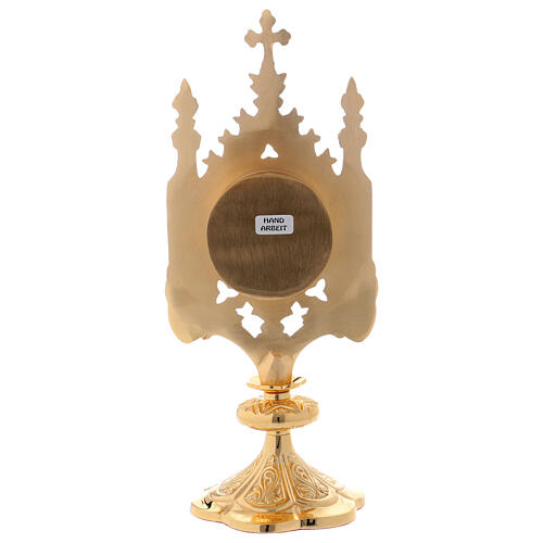 Reliquary with cross and towers, polished gold plated brass 6