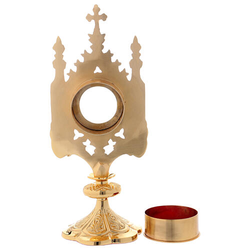 Reliquary with cross and towers, polished gold plated brass 7