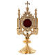 Reliquary with cross and towers, polished gold plated brass s1