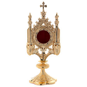 Gold plated gloss brass reliquary with towers and cross