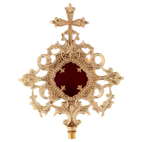 Reliquary with cross and cut-outs, gold plated brass 32 cm 2