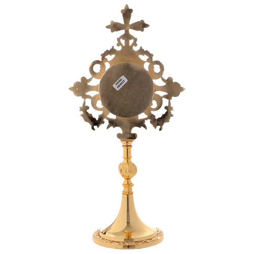 Reliquary with cross and cut-outs, gold plated brass 32 cm 6