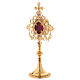 Reliquary with cross and cut-outs, gold plated brass 32 cm s3