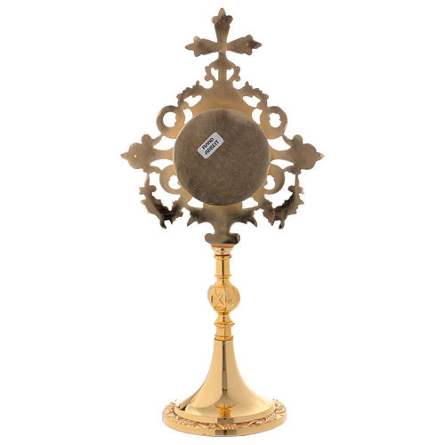 Relicaire croix et décoration ajourée en laiton doré 32 cm 6