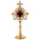Relicaire croix et décoration ajourée en laiton doré 32 cm s1