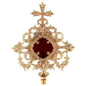 Reliquiario croce e intarsi ottone dorato 32 cm