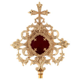 Relicário cruz entalhes latão dourado 32 cm