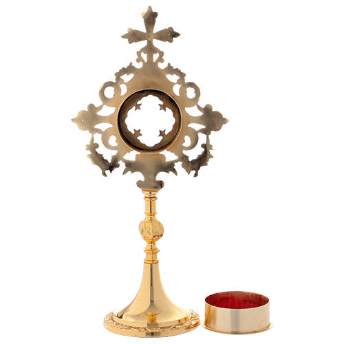Gold plated brass reliquary with cross and inlays 12 1/2 in 5