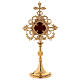 Gold plated brass reliquary with cross and inlays 12 1/2 in s1