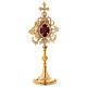 Gold plated brass reliquary with cross and inlays 12 1/2 in s4