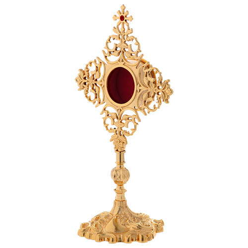 Reliquiar aus vergoldetem Messing mit Kreuz und roten Zirkoniasteinen 3