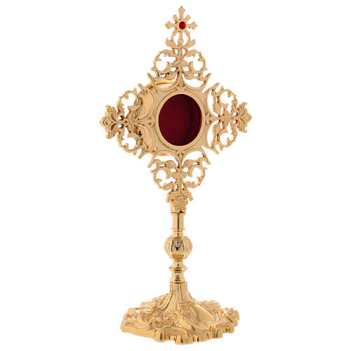 Reliquiar aus vergoldetem Messing mit Kreuz und roten Zirkoniasteinen 5