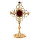 Reliquiar aus vergoldetem Messing mit Kreuz und roten Zirkoniasteinen s1