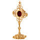 Reliquiar aus vergoldetem Messing mit Kreuz und roten Zirkoniasteinen s3