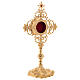 Reliquiar aus vergoldetem Messing mit Kreuz und roten Zirkoniasteinen s5