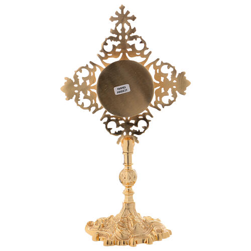 Gold plated brass reliquary, cross with zircon 6