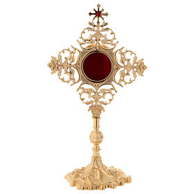 Reliquiario croce con zircone rosso ottone dorato 