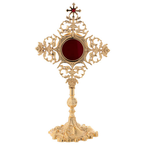 Reliquiario croce con zircone rosso ottone dorato  1