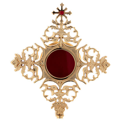 Reliquiario croce con zircone rosso ottone dorato  2