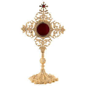 Gold plated brass reliquary with red zircon and cross