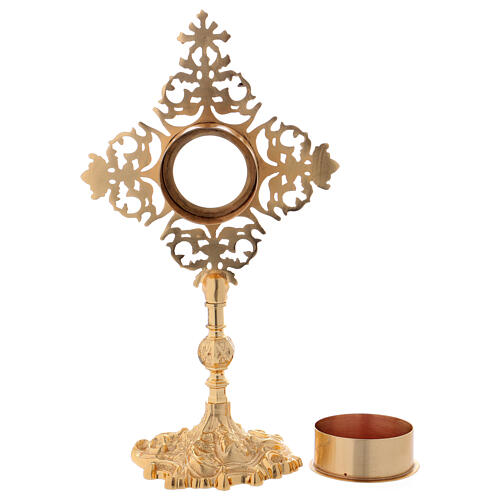 Gold plated brass reliquary with red zircon and cross 7