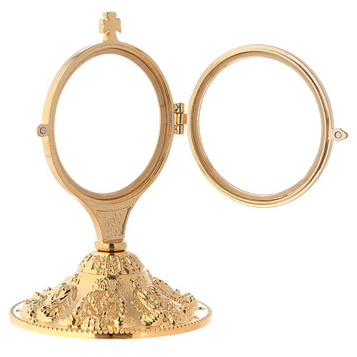 Gold plated brass monstrance with casted base 6 3/4 in 3