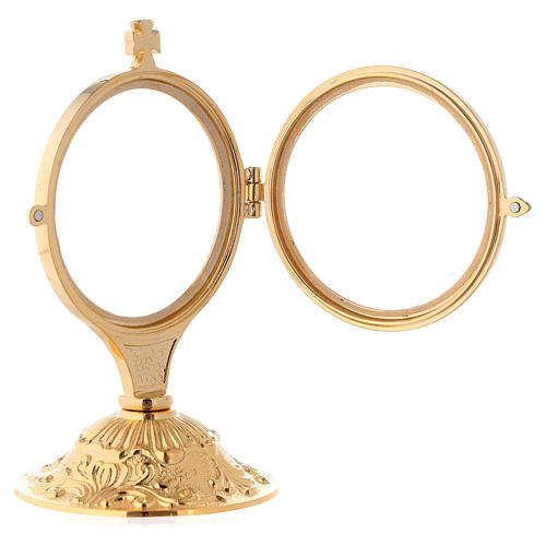 Ostensoir eucharistique base moulée baroque 13,5 cm laiton doré 24K 3
