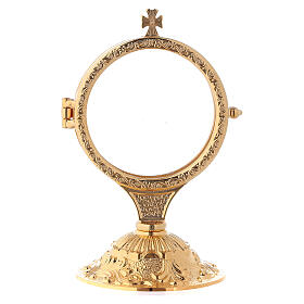 Monstrance with Baroque casted base 5 1/4 in 24-karat gold plated brass