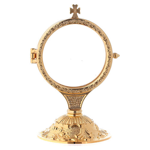 Monstrance with Baroque casted base 5 1/4 in 24-karat gold plated brass 1