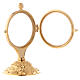 Monstrance with Baroque casted base 5 1/4 in 24-karat gold plated brass s3