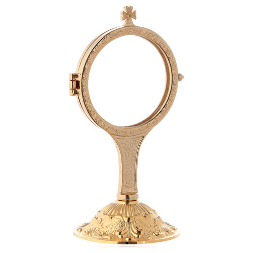Ostensoir eucharistique 15,5 cm sur base baroque moulée laiton doré 24K 2