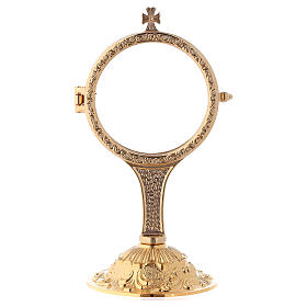Gold plated brass monstrance h 6 in on casted base in Baroque style