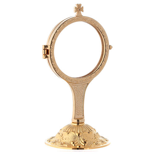 Gold plated brass monstrance h 6 in on casted base in Baroque style 2