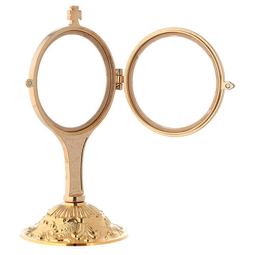 Gold plated brass monstrance h 6 in on casted base in Baroque style 3