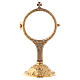 Gold plated brass monstrance h 6 in on casted base in Baroque style s1