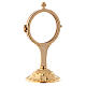 Gold plated brass monstrance h 6 in on casted base in Baroque style s2