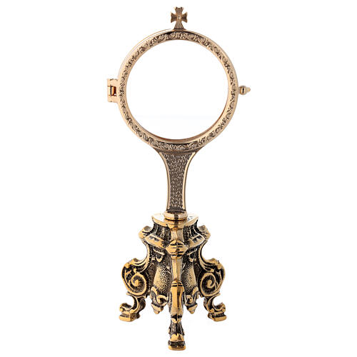 Monstrance rococo style, 24K golden brass 21.5 cm 1