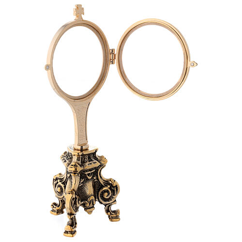 Monstrance rococo style, 24K golden brass 21.5 cm 3