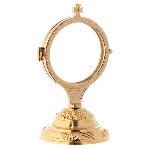Monstrance with decorated base, 24K golden brass 15 cm 2