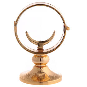 Monstrance of smooth gold plated brass diam. 11 cm