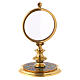 Gold plated brass monstrance with enamelled base, IHS and flowers s1