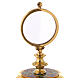 Gold plated brass monstrance with enamelled base, IHS and flowers s2