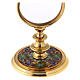 Gold plated brass monstrance with enamelled base, IHS and flowers s3