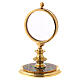 Gold plated brass monstrance with enamelled base, IHS and flowers s4