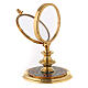 Gold plated brass monstrance with enamelled base, IHS and flowers s6
