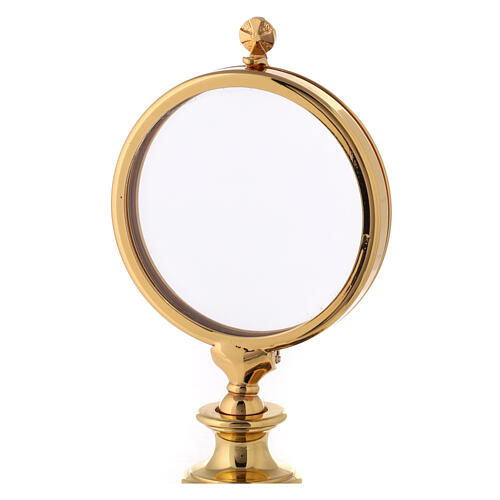 Monstrancja na hostie z pozłacanego mosiądzu, emaliowana podstawa IHS, motywy kwiatowe 5