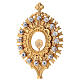 Gold plated brass reliquary with white crystals h 8 in s2