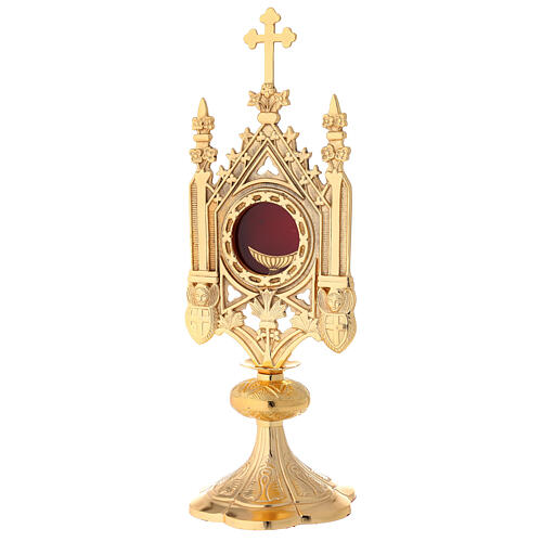 Reliquary in gilded brass gothic shrine 9 cm 3