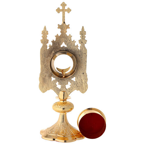 Reliquiario ottone dorato gotico teca 8,5 cm 6