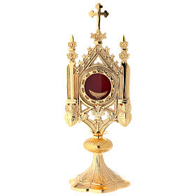 Gothic reliquary in gold plated brass 3 1/2 in window
